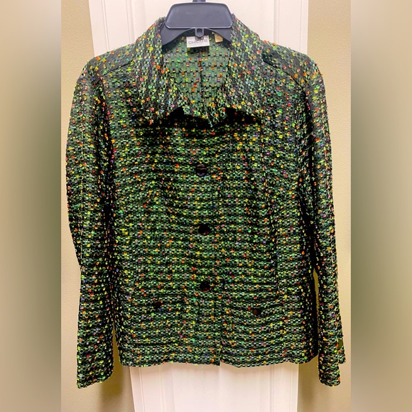 Chicos Faux Silk Green Blazer - Picture 1 of 8